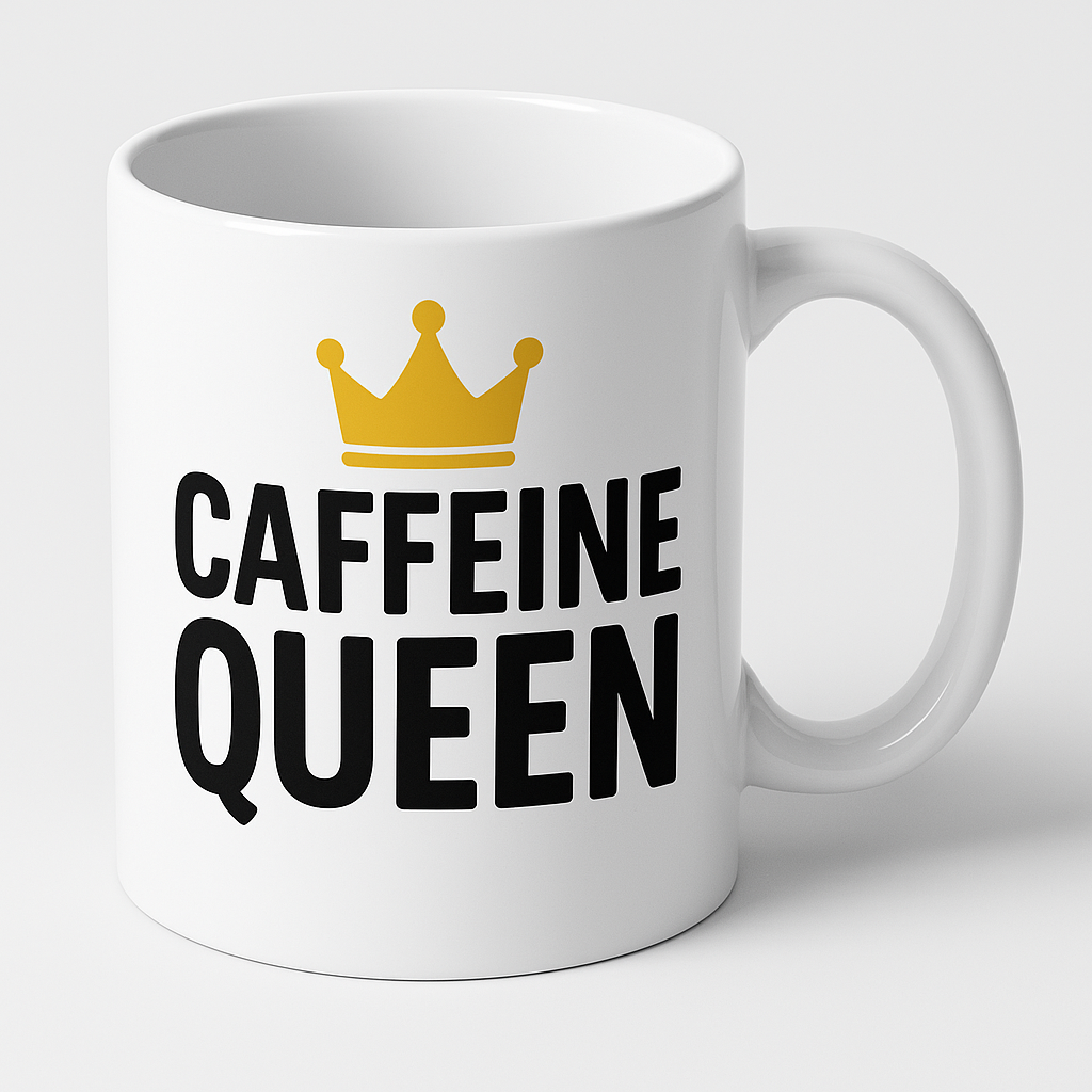 White Ceramic 11 oz Mug Caffeine Queen
