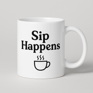 White Ceramic 11 oz Mug – Sip Happens