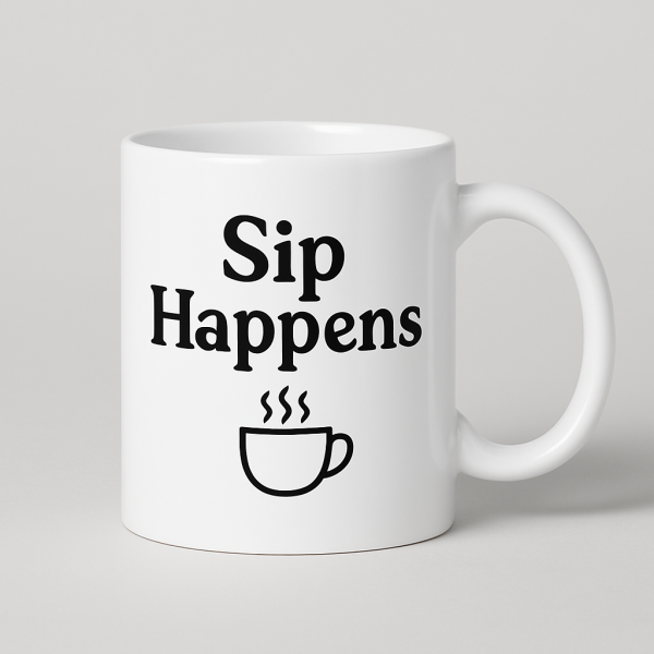 White Ceramic 11 oz Mug – Sip Happens