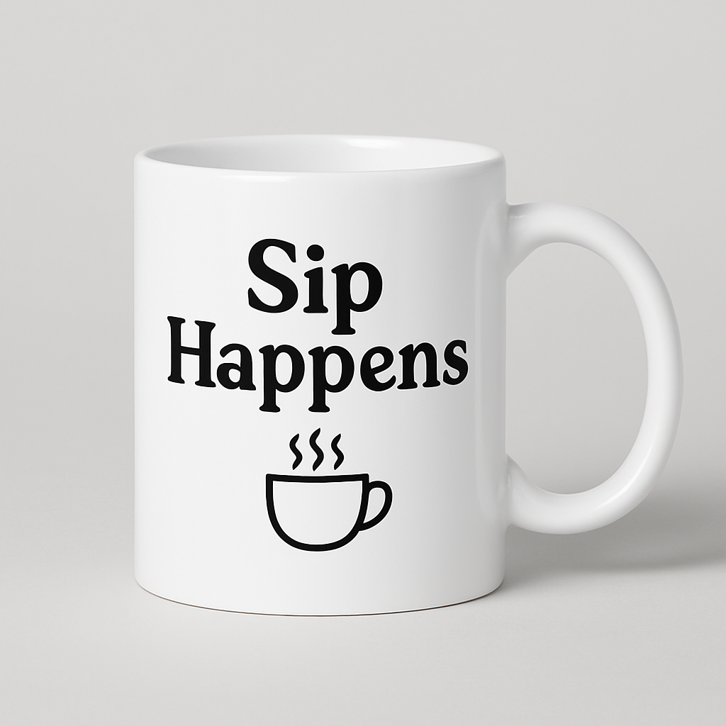 White Ceramic 11 oz Mug Sip Happens